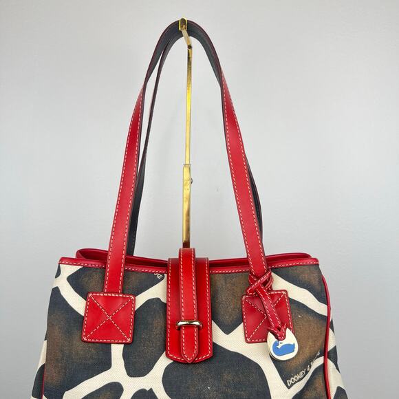 Dooney & Bourke Giraffe Print Purse Satchel Shoulder Bag Red Leather Straps Trim - Picture 11 of 16